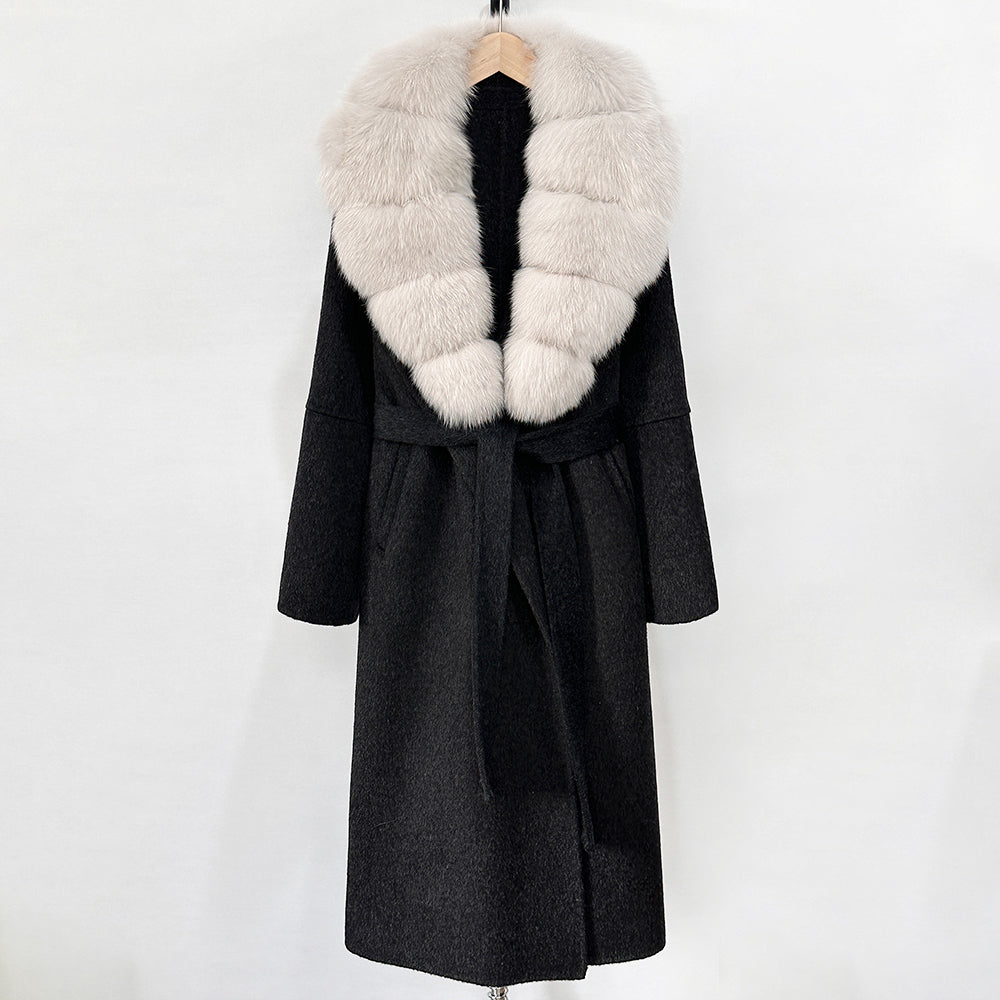 OFTBUY New Autumn Winter Top Clothes Female Long Big Real Fox Fur Collar Woolen Jacket Women Fashion Warm Cashmere Wool Coat