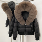 OFTBUY Hooded Thickened Warm Fluffy Puffer Jacket Women New Winter Real Fox Fur Top Clothing Natural Fur White Duck Down Coat