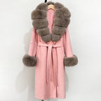 OFTBUY New Women's Double-Faced Wool Coat with Large Real Fox Fur Belted Warm Winter Luxury Fashion Outerwear Woolen Jacket Lady