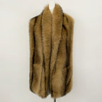 OFTBUY Luxury Long-Line Faux Fur Gilet - Premium Vegan Fox Fur Sleeveless Overcoat with Oversized Shawl Collar