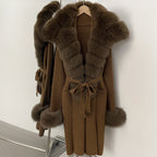 OFTBUY Fashion Warm Belt Real Fox Fur Cardigan New Natural Fur Collar Long Knit Jacket Women Atrumn Winter Top Clothing Female