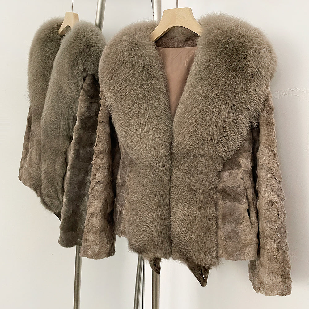 OFTBUY Short Thickened Warm Real Mink Fur Coat Female New Winter Top Clothing Women Natural Fox Fur Fluffy Outerwear Jacket Lady