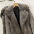 OFTBUY Luxury Long-Line Notch Lapel Faux Fur Coat - Elegant Winter Vegan Fur Overcoat