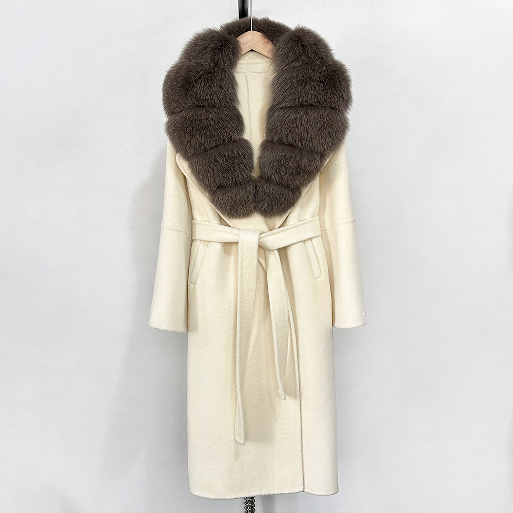 OFTBUY New Autumn Winter Top Clothes Female Long Big Real Fox Fur Collar Woolen Jacket Women Fashion Warm Cashmere Wool Coat