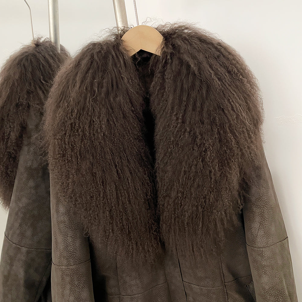 OFTBUY Medium Real Rabbit Fur Blend Coat Female New Winter Top Clothes Women Thickened Warm Natural Mongolia Sheep Fur Jacket