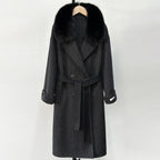 OFTBUY Winter Clothes Women Large Natural Fox Fur Jacket Long Wool Blends Cashmere Coat Belt Female Warm Woolen Streetwear