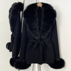 OFTBUY Belt Knit Warm Winter Luxury Casual Fashion Outerwear Sweater Female New Women's Knit Coat with Large Real Fox Fur Collar