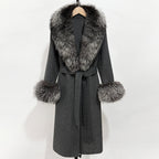 OFTBUY Fashion Warm Woolen Jacket with Real Fox Fur Collar and Cuffs New Autumn Winter Wool Clothing Women Long Belt Outerwear