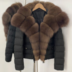 OFTBUY Real Fox Fur Collar Drawstring Waist Duck Down Puffer Coat New Women's Short Down Jacket Winter Luxury Outerwear