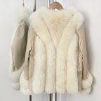 OFTBUY Women's Real Fox Fur Coat with Genuine Leather Sleeves Luxury Natural Fur Jacket Female New Warm Winter Clother Outerwear