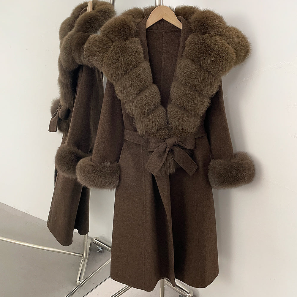 OFTBUY New Autumn Winter Warm Woolen Clothes Women Long Sleeves Cashmere Woolen Jacket Luxury Real Fox Fur 100% Wool Coat Female