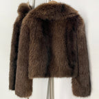 OFTBUY Luxury Oversized Lapel Faux Fur Jacket - Premium Vegan Fur Short Coat for Winter Glamour