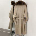 OFTBUY New Women's Knit Coat with Large Real Fox Fur Collar Belted Cardigan Female Winter Elegant Outerwear Warm Long Coat Lady