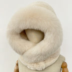OFTBUY New Winter Thick Warm Windproof Fluffy Neckerchief Female Natural Rabbit Fur Hat with Scarf Women Real Fox Fur Cap Child
