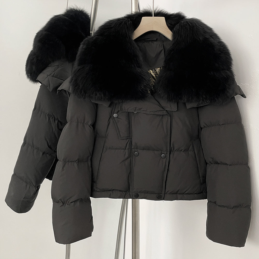 OFTBUY New Short Winter Clothing Women Thickened Warm Fluffy Raccoon Fur Puffer Jacket Female Real Fox Fur Collar Down Coat