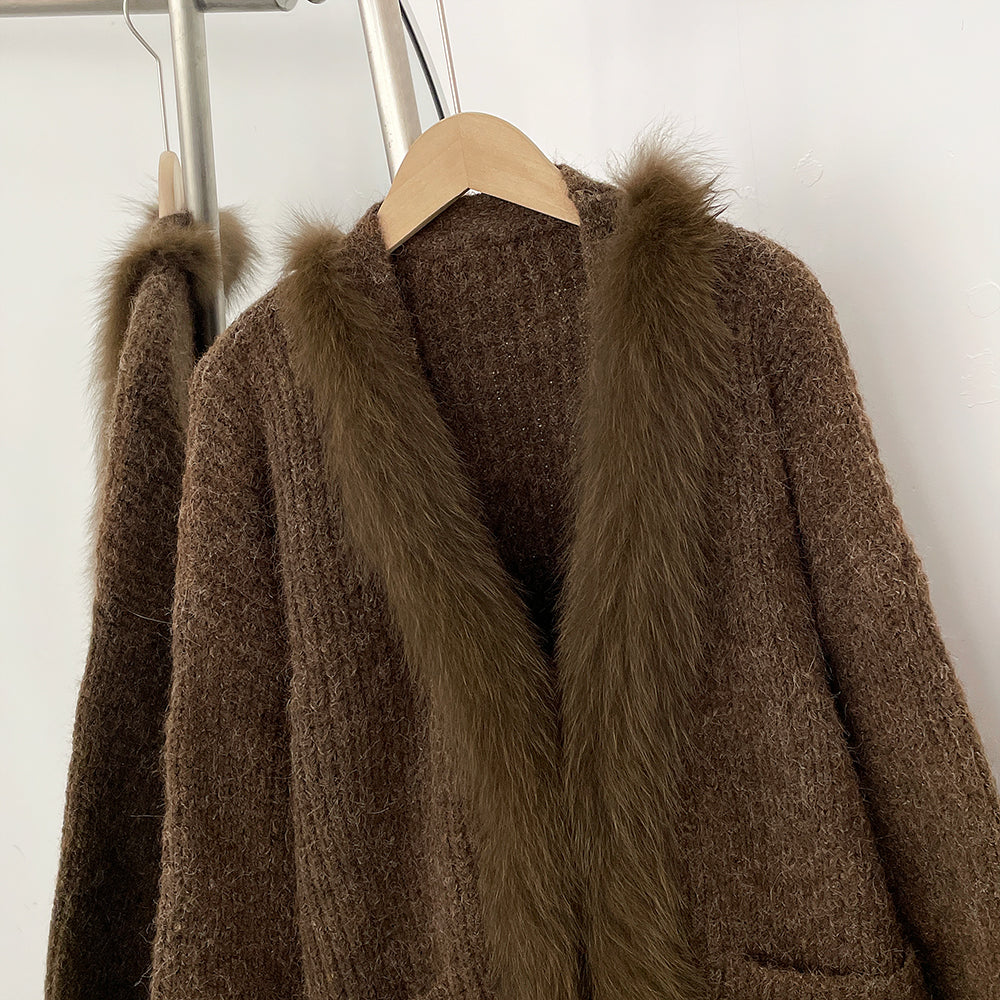 OFTBUY New Spring Autumn Knitting Clothes Women Knitted Long Sleeves Sweater Coat Female Fashion Real Fox Fur Cardigan Jacket