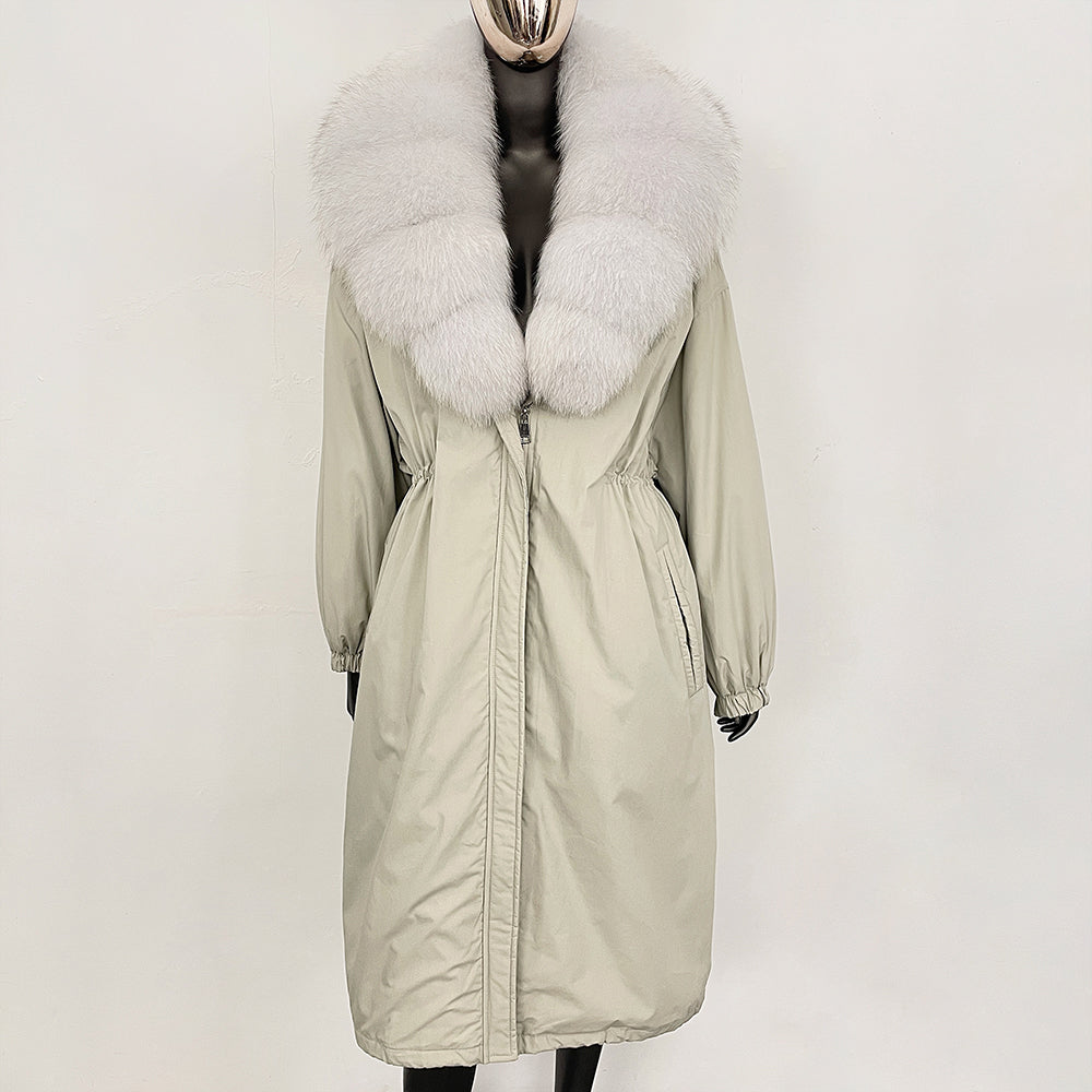 OFTBUY New Zipper Autumn Winter Clothes Women Natural Fox Fur Collar Goose Down Coat Long Warm Thickened Real Fur Puffer Jacket
