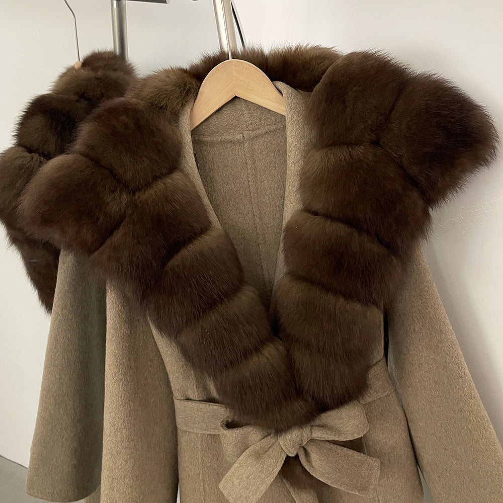 OFTBUY Long Belt Real Fur Wool Coat Female New Autumn Winter Warm Clothes Women Natural Fox Fur Collar Cashmere Woolen Jacket