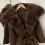 OFTBUY Belt Real Fox Fur Wool Coat Female New Autumn Winter Warm Clothes Women Natural Fox Fur Collar Cashmere Woolen Jacket