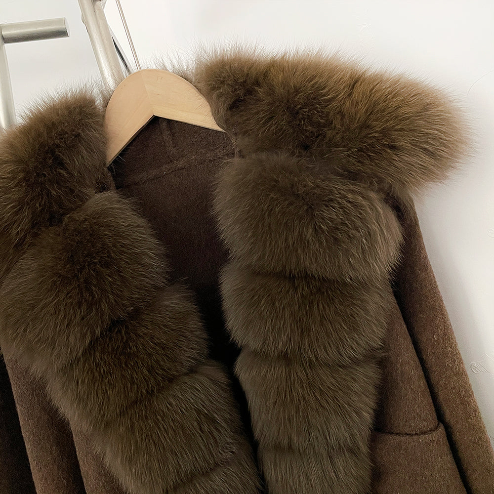 OFTBUY Woolen Jacket New Women's Short Double-Faced Wool Coat with Real Fox Fur Pockets Luxury Warm Winter Fashion Outerwear