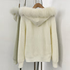 OFTBUY Natural Fur Knitted Sweater Jacket Hooded Real Fox Fur Cardigan Coat Women New Autumn Winter Zipper Warm Clothes Female