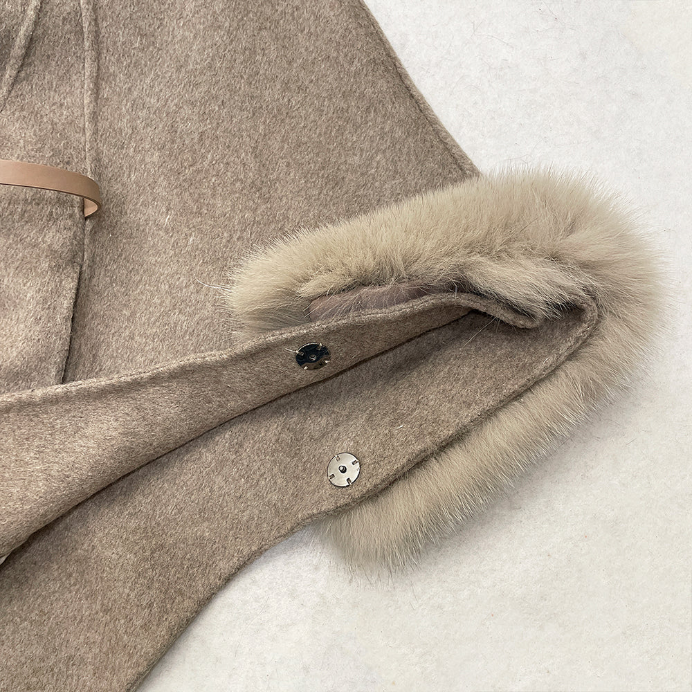OFTBUY Belt Loose Cloak Natural Fur Woolen Jacket Real Fox Fur Collar and Cuffs Wool Coat Female New Autumn Winter Clothes Lady