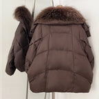 OFTBUY New Women's Duck Down Jacket Whit Large Real Fox Fur Collar Puffy Sleeve Warm Loose Puffer Jacket Winter Luxury Outerwear
