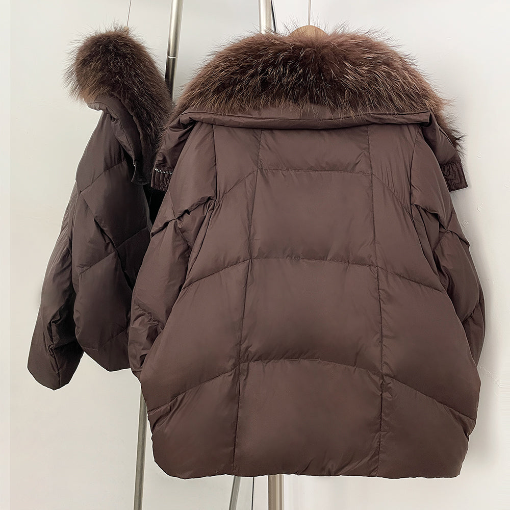 OFTBUY New Women's Duck Down Jacket Whit Large Real Fox Fur Collar Puffy Sleeve Warm Loose Puffer Jacket Winter Luxury Outerwear