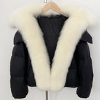 OFTBUY Ultra-Luxury 90% Duck Down Puffer Jacket with Oversized Real Fox & Raccoon Fur Collar