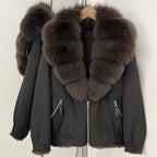 OFTBUY Luxury Real Fox Fur Collar Parka - Premium Real Rabbit Fur Lined Bomber Jacket for Extreme Cold