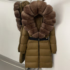 OFTBUY New Natural Thick Warm Duck Down Coat Female Long Winter Jacket Women Real Big Fox Fur Collar Belt Loose Puffer Parka