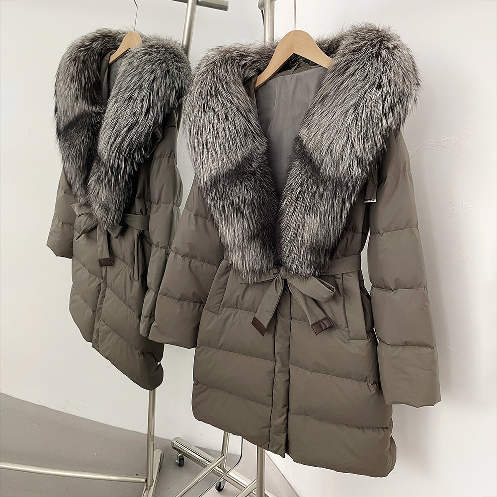 OFTBUY New Winter Genuine Fox Fur Hooded Puffer Coat Women Women's White Duck Down Jacket Outerwear Female Fashion Parkas