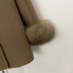 OFTBUY New Women's Double-Faced Wool Coat with Real Fox Fur Cuffs Round Neck Warm Winter Elegant Fashion Outerwear Woolen Coat
