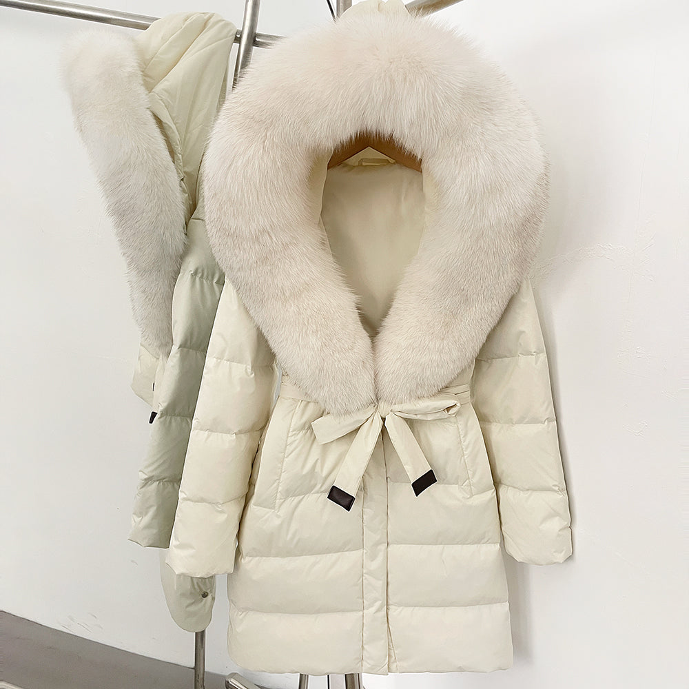 OFTBUY New Winter Genuine Fox Fur Hooded Puffer Coat Women Women's White Duck Down Jacket Outerwear Female Fashion Parkas
