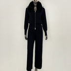 OFTBUY Winter New Women's Knitted Tracksuit Set with Fox Fur Collar Zipper Jacket Wide Leg Pants Luxury Casual Two-Piece Outfit