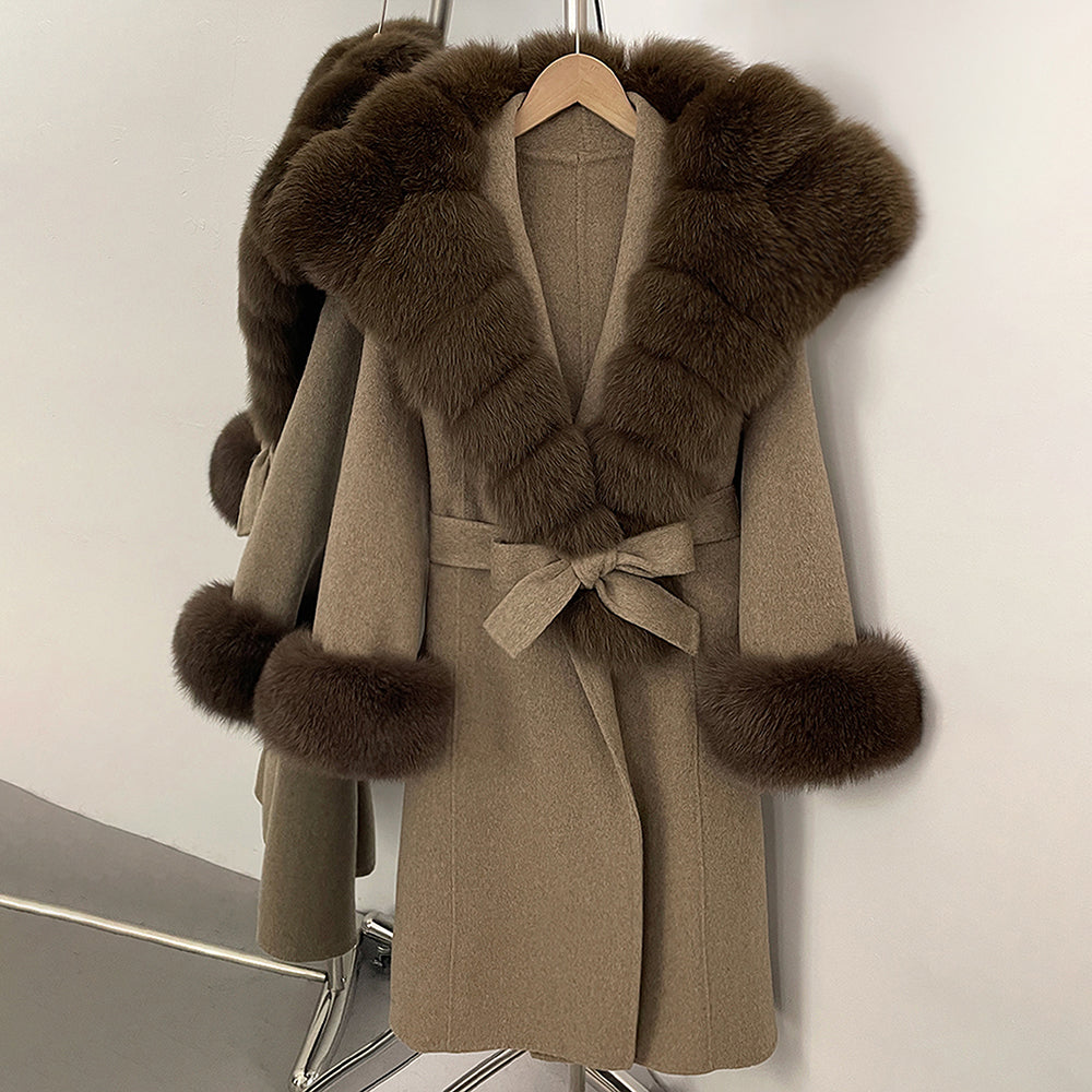 OFTBUY New Autumn Winter Warm Woolen Clothes Women Long Sleeves Cashmere Woolen Jacket Luxury Real Fox Fur 100% Wool Coat Female