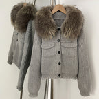 OFTBUY Short Natural Fox Fur Collar Knitted Sweater Coat FemaleReal Fur Clothing New Autumn Winter Knitting Cardigan Women