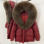 OFTBUY Thick Warm Mid-Long Puffer Coat Real Fox Fur Collar White Duck Down Coat Female Loose Warm Hooded Parkas With Belt