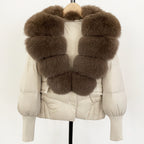 OFTBUY Big Natural Fox Fur Coat Women New Winter 90% White Duck Down Jacket Female Short Puffer Feather Coats Parkas