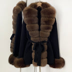 OFTBUY Belt Textured Knit Warm Winter Luxury Outerwear Female Sweater Cardigan New Women's Knit Coat with Large Real Fox Fur
