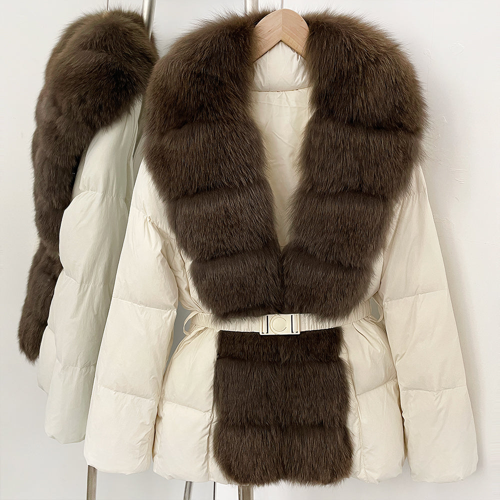 OFTBUY Big Natural Fox Fur Collar Puffer Jacket Female New Autumn Winter Thick Warm Clothes Women Fluffy Real Fur Duck Down Coat