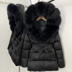 OFTBUY New Women's Duck Down Jacket with Large Real Fox Fur Hood Belted Waist Warm Winter Puffer Coat Lady Luxury Outerwear