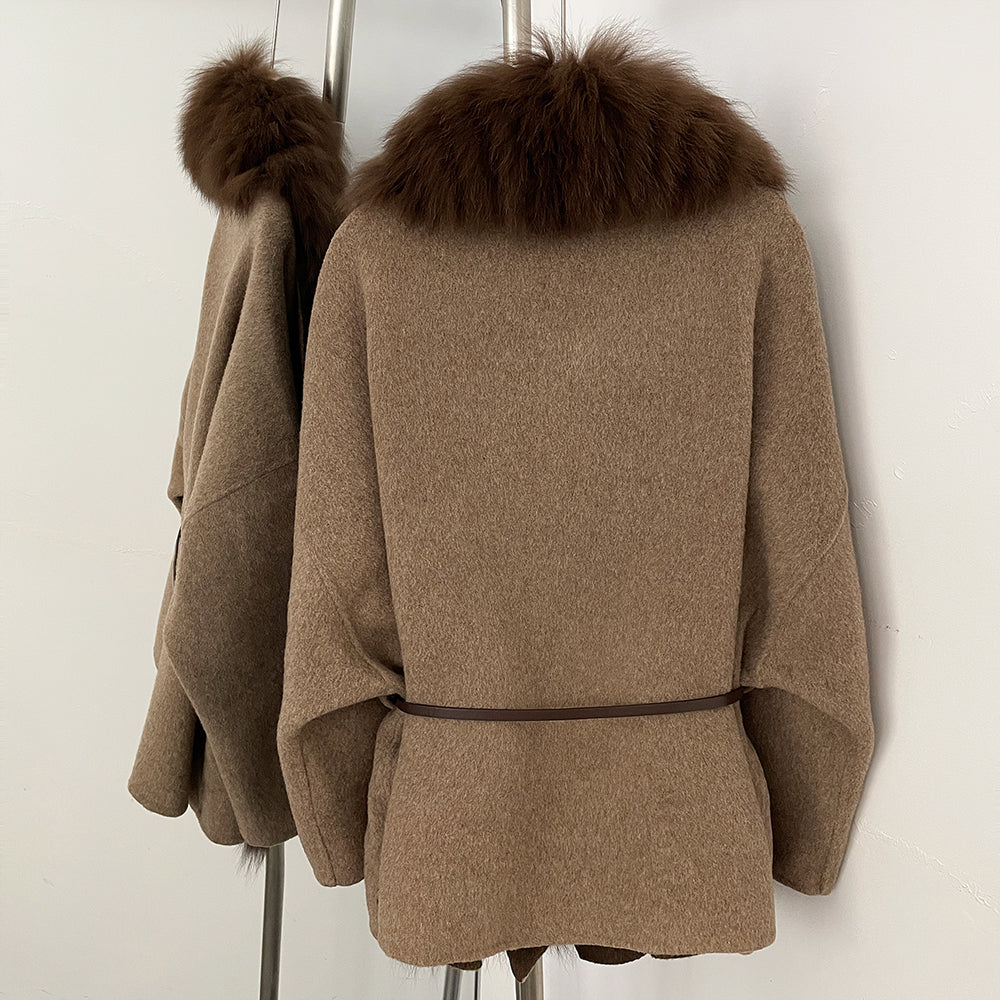 OFTBUY Fur Pockets Winter Luxury Outerwear Woolen Jacket Female New Women's Double Face Wool Coat with Large Real Fox Fur Collar
