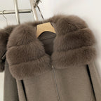 OFTBUY Women's Real Fox Raccoon Fur Collar Knit Zip Up Cardigan Ribbed Hem Warm Winter Sweater Jacket Female Luxury Outerwear