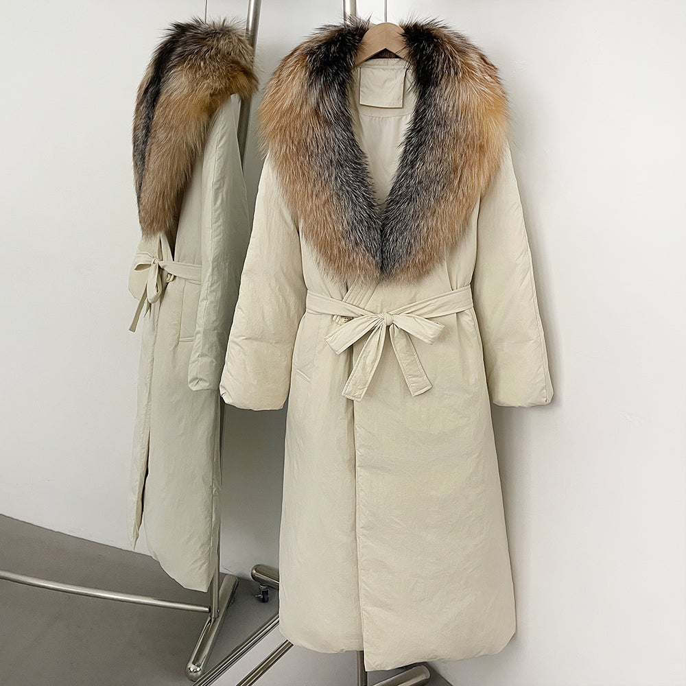 OFTBUY Real Fox Fur Collar Fluffy Puffer Jacket Female New Long Winter Down Clothing Women Thickened Warm White Duck Down Coat