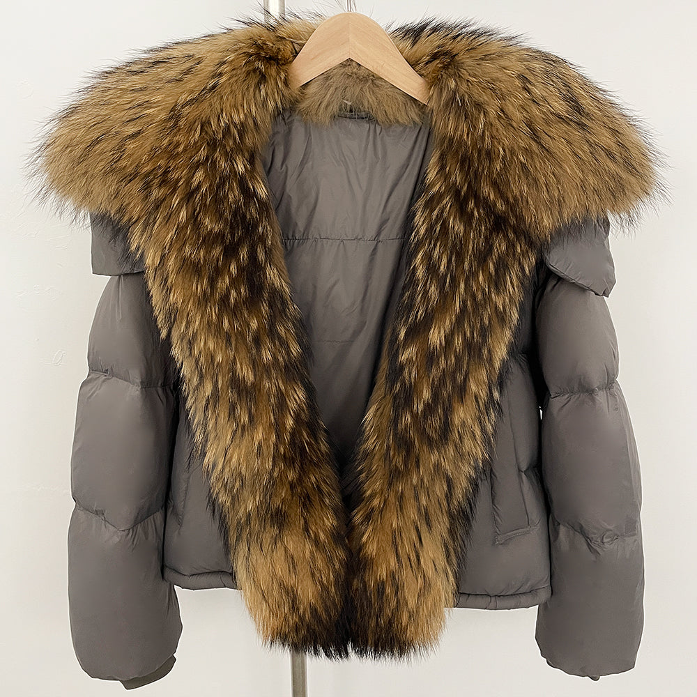 OFTBUY Ultra-Luxury 90% Duck Down Puffer Jacket with Oversized Real Fox & Raccoon Fur Collar
