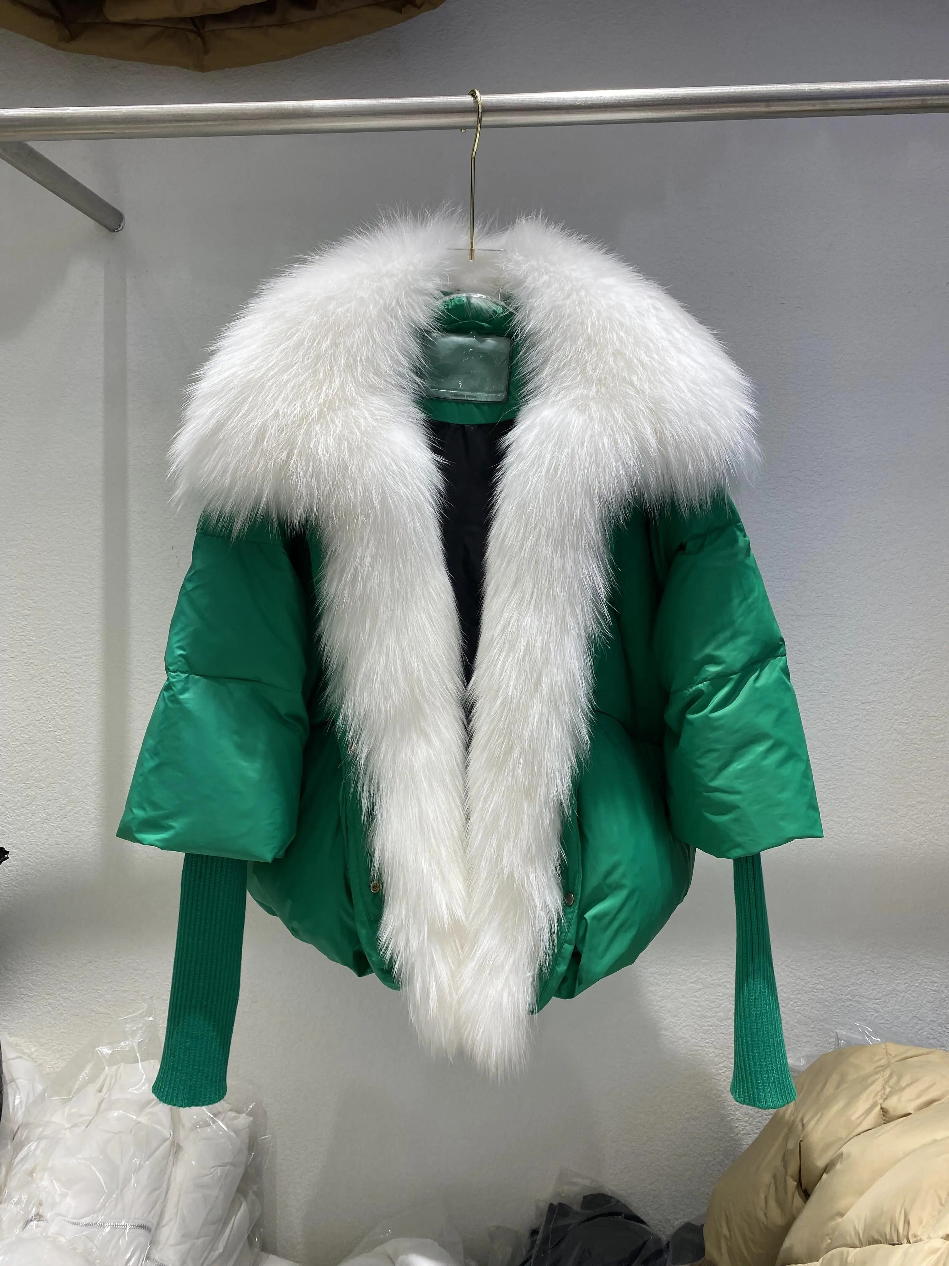 OFTUBY White Duck Down Jacket Winter Women Warm Loose Coat Natural Real Fox Fur Collar Thick Luxury Outerwear New Fashion