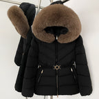 OFTBUY Belt Slim Hooded Real Fox Fur Collar Jacket Female New Winter Top Clothing Women Thickened Warm Raccoon Fur Fluffy Coat