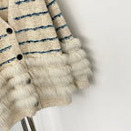 OFTBUY Stripe V-neck Real Fur Trim Sweater Coat Women New Spring Autumn Top Clothing Female Knitted Cardigans with Real Fox Fur