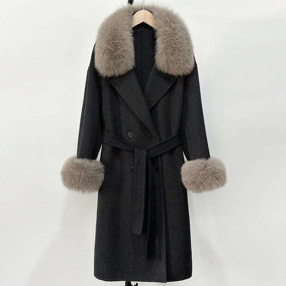 OFTBUY Wholesale New Autumn Winter Clothes Women Real Fox Fur 100% Wool Coat Female Fashion Warm Long Natural Fur Woolen Jacket